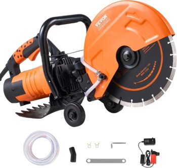 VEVOR Electric Concrete Saw. 12 in. 1800 W Motor Circular Saw Cutter with Max. 4.5 in Adjustable Cutting Depth. Wet Disk Saw Cutter Includes Water Line. Pump and Blade. for Stone. Brick